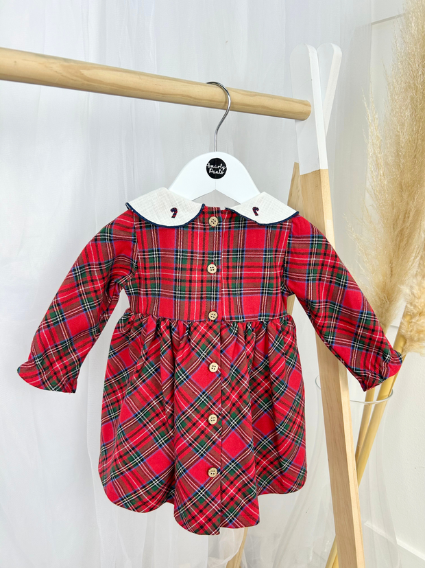 Baby Girls Festive Tartan Dress With Collar (3M-18M) - Red