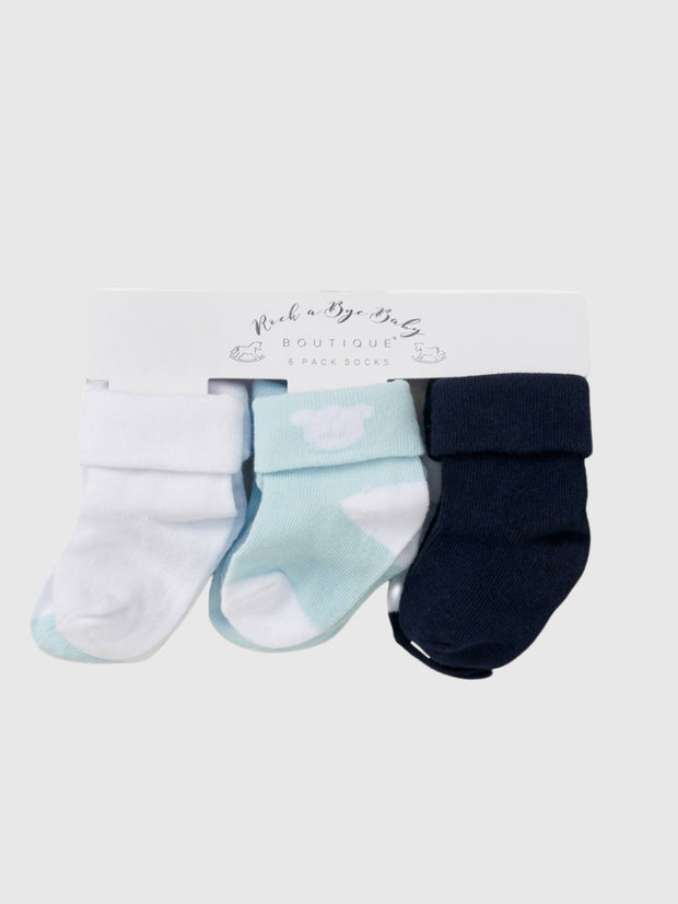 Baby Boy 6 Pack Blue Socks (0M-12M)
