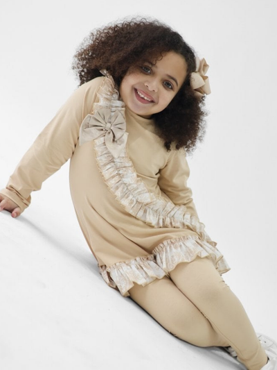 Girls 'Alba' Cross Ruffle Legging Set (18M - 8Y) - Beige