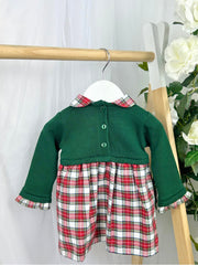 Girls Green & Red Knit Tartan Dress (3M-3Y)