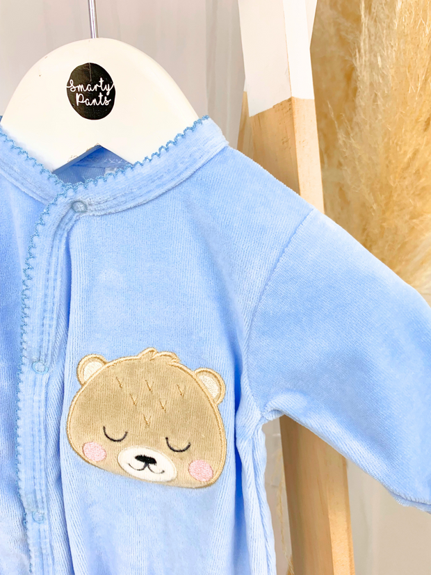 Baby Boy Blue Velour Teddy Babygrow