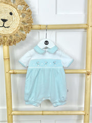 Blue Smocked Bunny Romper