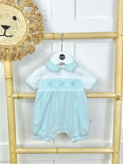 Blue Smocked Bunny Romper