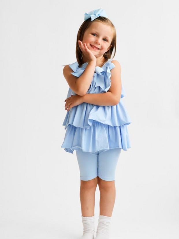 Girls 'Ava' Frilly Short Set - Blue