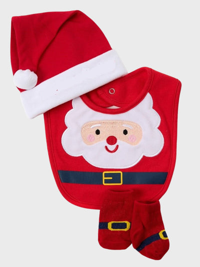 Christmas Santa Hat, Bibs & Socks Set (0-6M)
