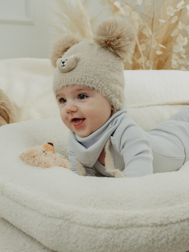 Eldar Teddy Motif Double Pom Pom Hat - 2 Colours