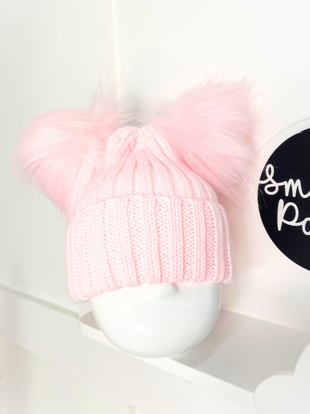 Double Pom Pink Knit Hat