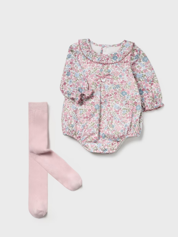 Mayoral Baby Girl Floral Romper With Tights - 2 Colours