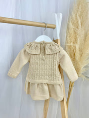 Baby Girl Beige Knitted Carmen Dress