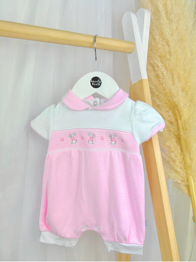Pink Smocked Bunny Romper