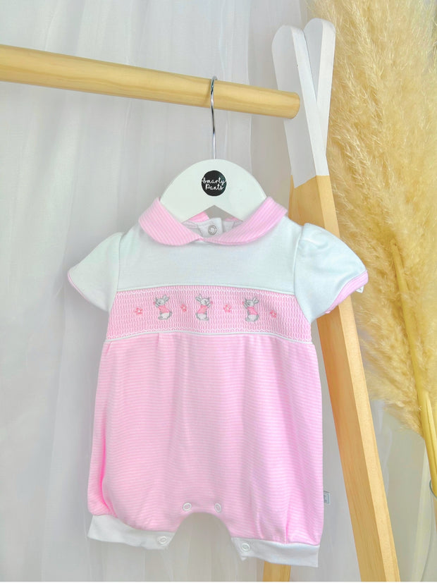 Pink Smocked Bunny Romper