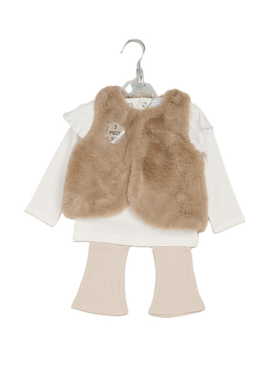 Girls 'Always Smiling' Beige 3 Piece Gilet Outfit Set (12M-5Y)