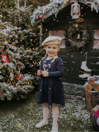 Name It Girls Navy Candy Cane Christmas Dress  (9M- 5Y)