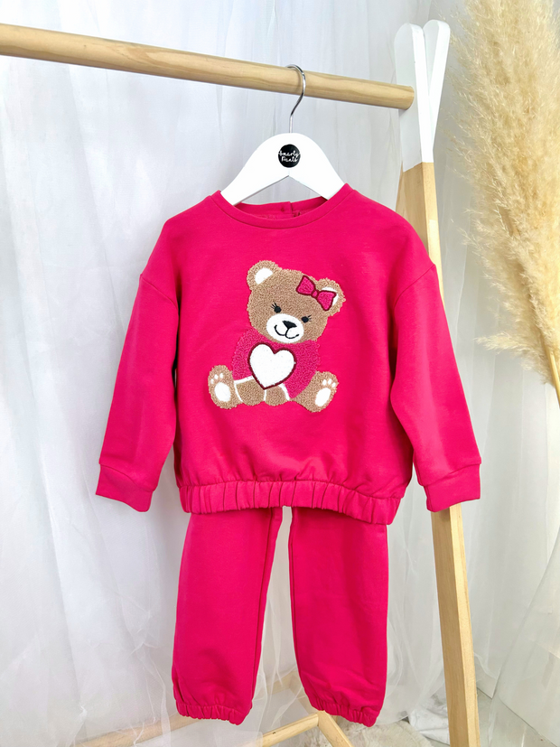 iDO Toddler Girl Pink Teddy Tracksuit