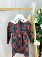 Baby Girls Festive Tartan Dress With Collar (3M-18M) - Navy