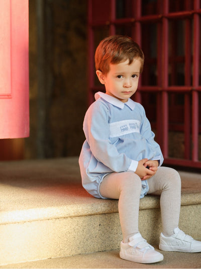 Deolinda Boys Blue Corduroy Smocked Romper (3M-18M)