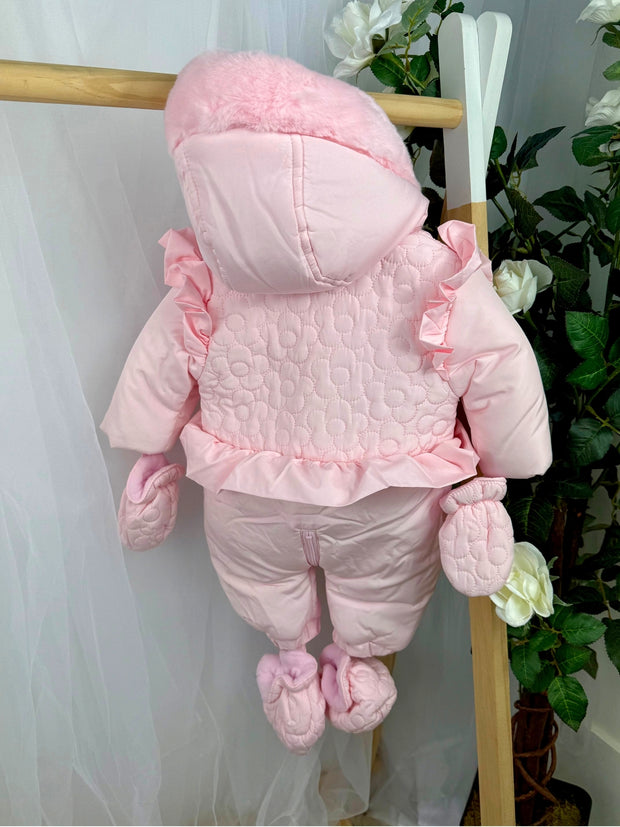 Mintini Baby Girl Pink Heart Snowsuit (1M - 9M)