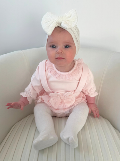 Mintini Baby Girl Pink Frill Dungaree Romper (3M - 2Y)