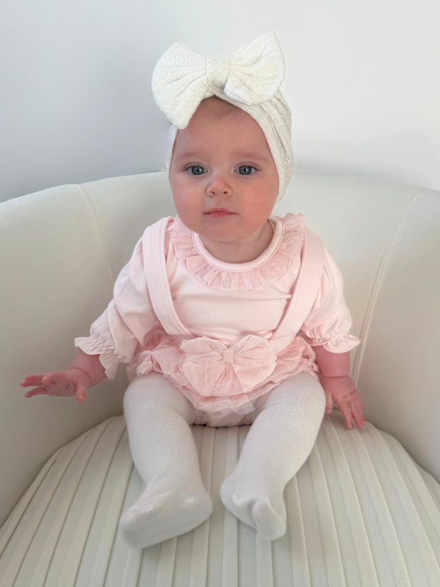Mintini Baby Girl Pink Frill Dungaree Romper (3M - 2Y)