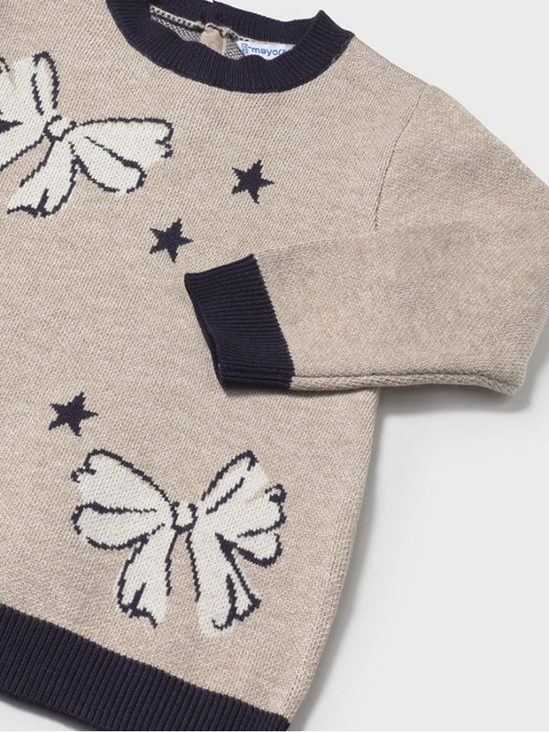 Mayoral Toddler Girl Beige & Navy Bow Jumper Dress (12M-4Y)