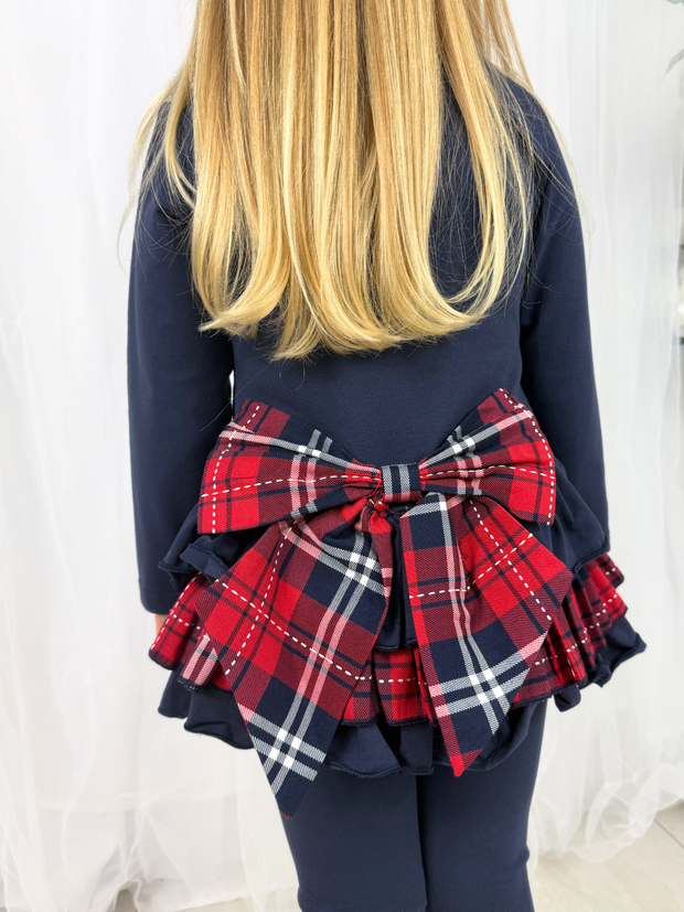 Girls 'Darcy' Tartan Bow Legging Set (18M - 8Y) - Navy