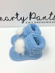 Knitted Baby Booties With Faux Fur Pom Pom - 5 Colours