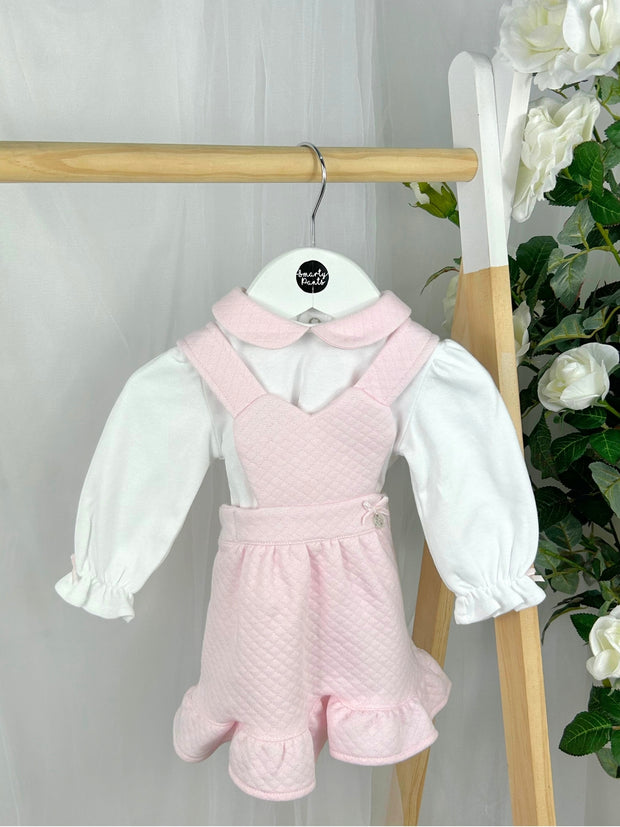Deolinda Girls Pink Heart Dungaree Dress & Top (3M-18M)