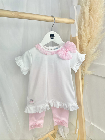 Mintini Toddler Girl Pink & White Bow Legging Set