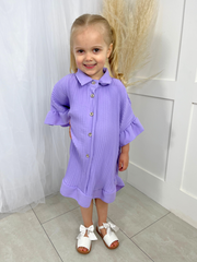 Girls Frill Shirt Dress - Lilac