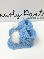 Sardon Blue Knitted Pom Pom Booties