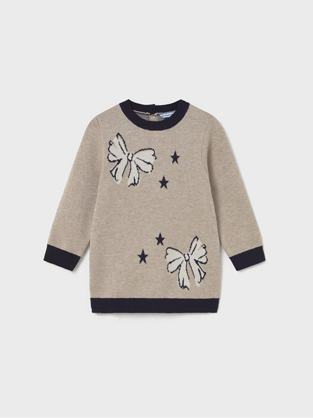 Mayoral Toddler Girl Beige & Navy Bow Jumper Dress (12M-4Y)