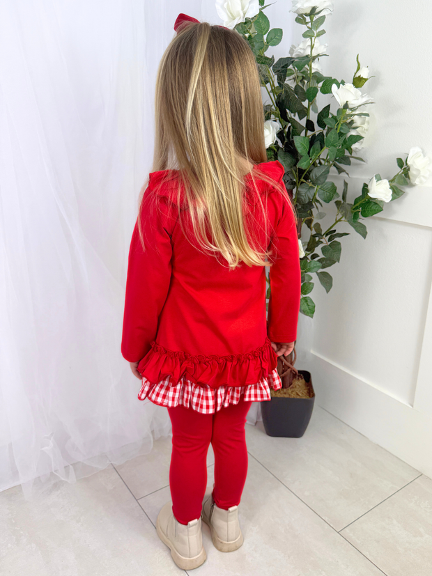 Girls 'Clara' Frill Checked Legging Set (18M - 8Y) - Red