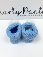 Knitted Baby Booties With Faux Fur Pom Pom - 5 Colours