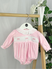 Pex Baby Girls Pink Smocked Bow Romper (NB-12M)