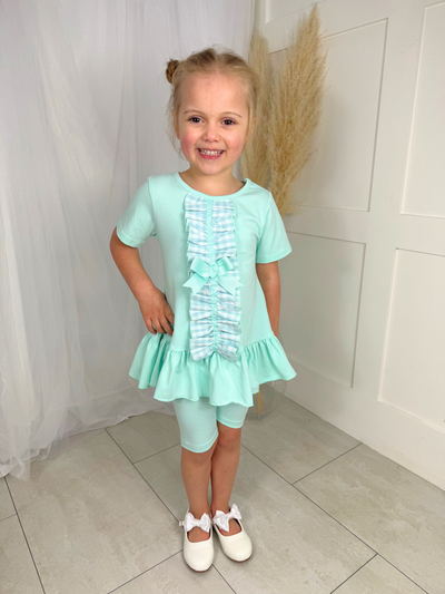 Girls 'Larosa' 3-Piece Frilly Outfit Set With Leggings & Shorts - Mint