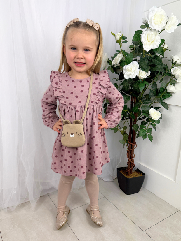 Mayoral Toddler Girl Pink Polka Dot Dress & Bag UK