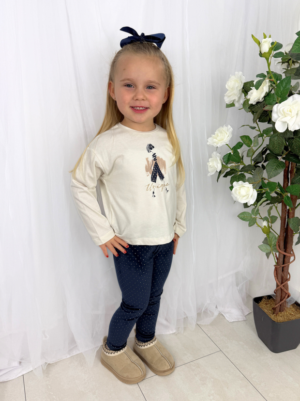 Mayoral Junior Girl Navy Velvet Leggings (3Y-8Y)