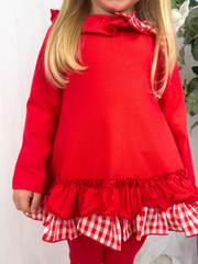 Girls 'Clara' Frill Checked Legging Set (18M - 8Y) - Red