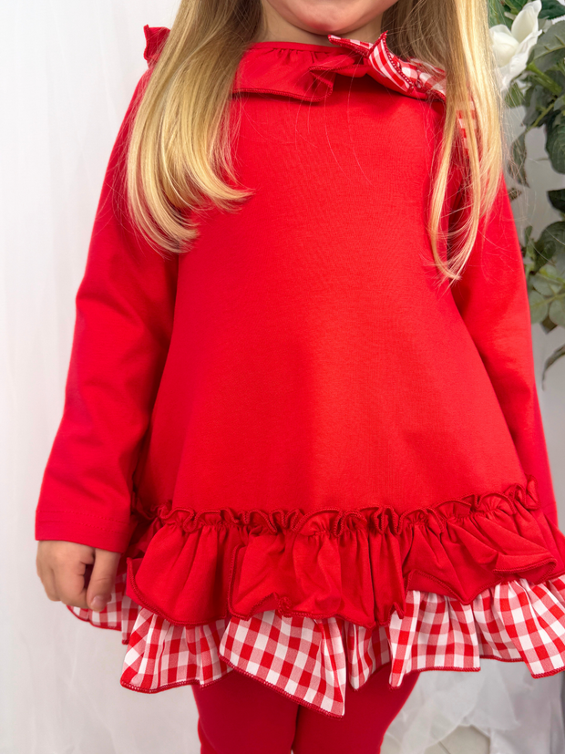 Girls 'Clara' Frill Checked Legging Set (18M - 8Y) - Red