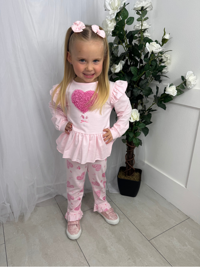 Mintini Girls Pink Floral Heart Legging Set (3M - 5Y)