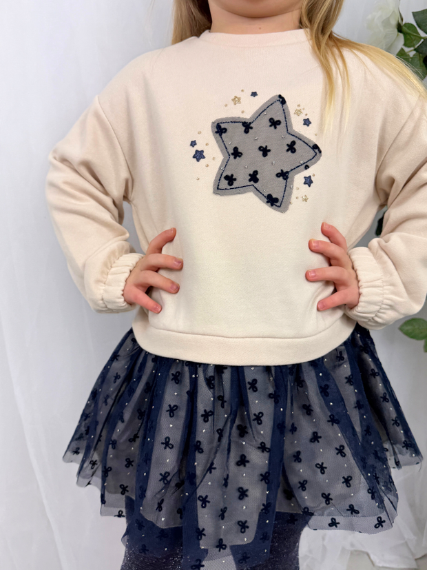 Mayoral Toddler Girl Cream & Navy Star Jumper Dress (12M-4Y)