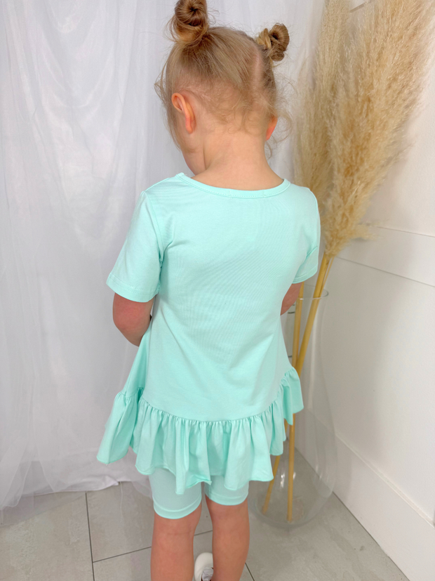 Girls 'Larosa' 3-Piece Frilly Outfit Set With Leggings & Shorts - Mint