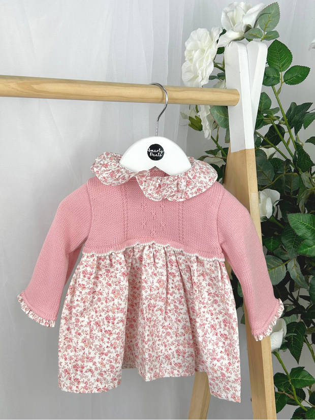 Baby Girls Pink Knitted Floral Dress (3M - 3Y)