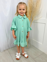 Girls Frill Shirt Dress - Mint