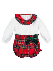 Calamaro Festive White Top & Tartan Bloomers