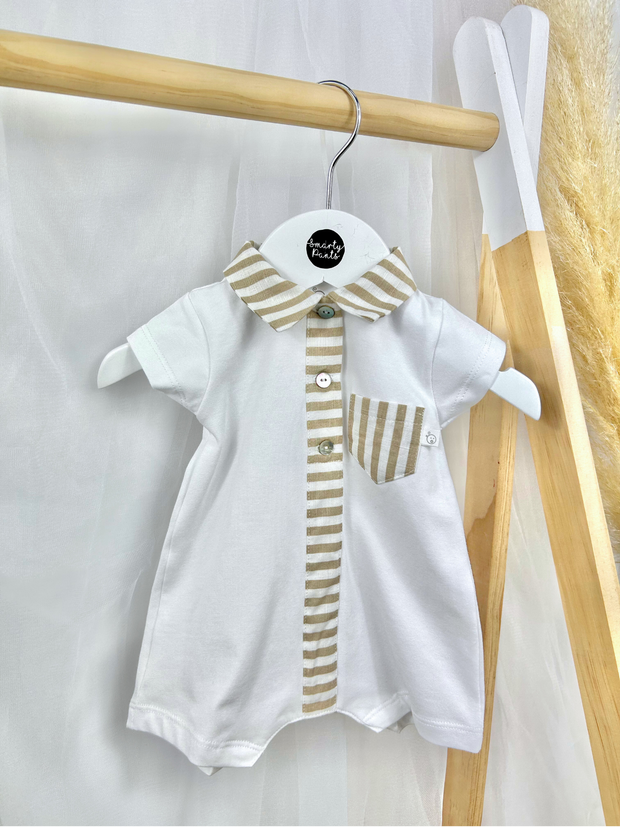 Deolinda Neutral Striped Collar Romper