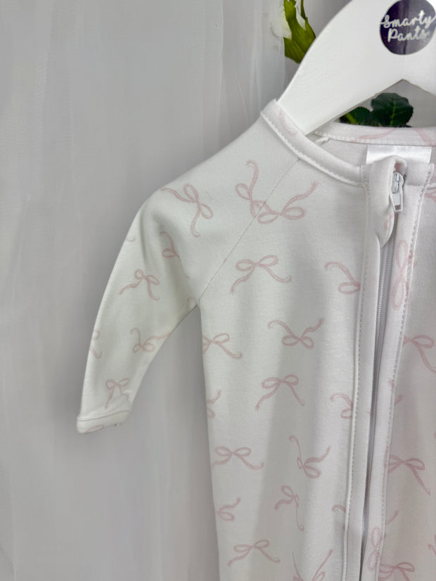 Pex Girls Pink Bow Zip Babygrow (0M - 9M)