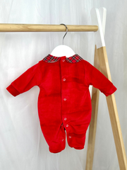 Unisex Red Teddy Smocked Sleepsuit