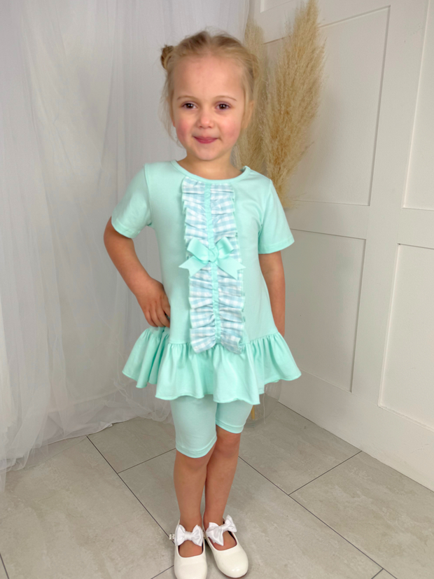 Girls 'Larosa' 3-Piece Frilly Outfit Set With Leggings & Shorts - Mint