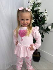 Mintini Girls Pink Floral Heart Legging Set (3M - 5Y)